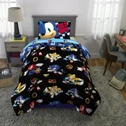 Sonic the Hedgehog Kids Microfiber Bed-in-a-Bag Bedding Bundle Set, Comforter and Sheets, Black