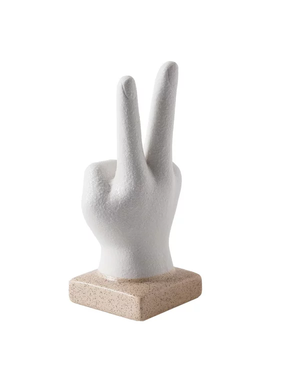 Home Dcor Collection Peace Hand Sign White Ceramic Bohemian Figurine Decor - 6.5" x 2.5" x 2.75"