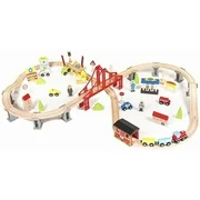 Eimolife 70-Piece Creative Wooden Train Set Fits Thomas Brio Chuggington for Toddler Girls Boys Toys