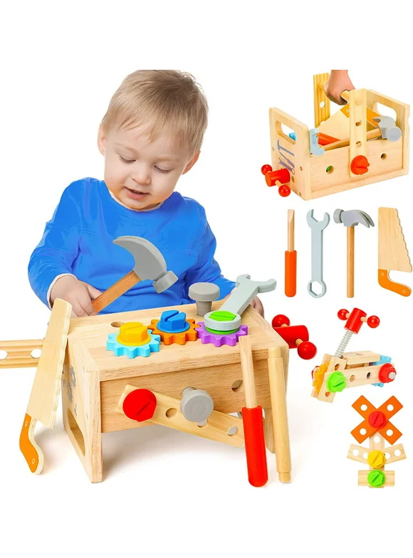 Tool Toys for Boys 3-6 Years, Wooden Work Bench , Toys for Boys 3 4 5 6 7 Years, 29 Pcs, Gift Box