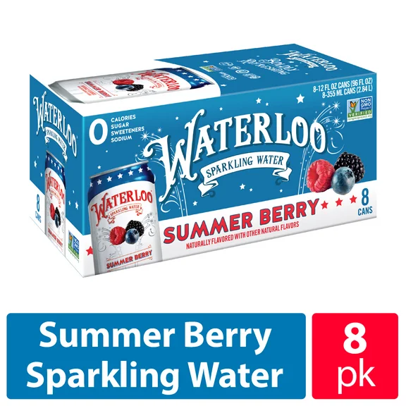 Waterloo Sparkling Water, Summer Berry, 12 fl oz, 8 Pack Cans