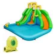 Costway Inflatable Water Park Bounce House Two-Slide Bouncer with Climbing Wall & 480W Blower