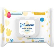 Johnson's Baby Hand & Face Cleansing Wipes to Remove 95% of Germs and Dirt from Skin, Pre-Moistened Allergy-Tested Wipes, Formula, Paraben- and Alcohol-Free, 25 ct