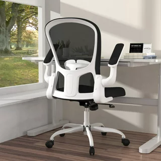 Silybon Ergonomic Office Chair, Comfort Swivel Home Office Task Chair, Breathable Mesh Desk Chair, Lumbar Support Computer Chair with Flip-up Arms and Adjustable Height(White)