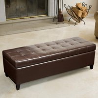 Joveco Leather Accents Rectangular Tufted Storage Ottoman Footstool Bench with Lift top flip lid,Brown