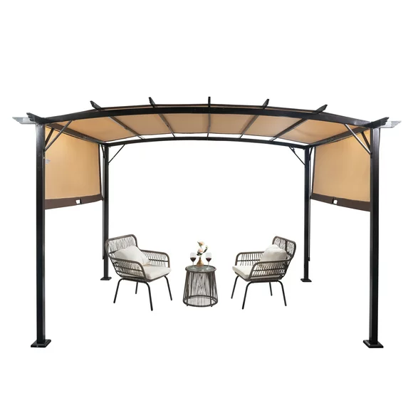 GoDecor 12' x 9' Canopy Pergola  Adjustable Shade Fabric Curved Top Folding Shed  Brown