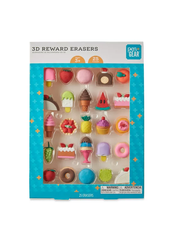 Pen+Gear 3D Reward Erasers, Treats, 25 Count, Multicolor