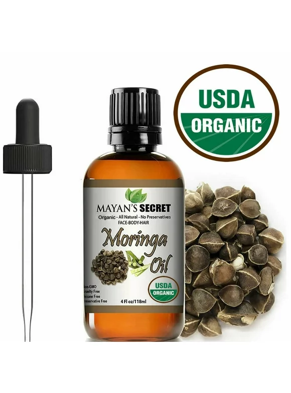 Moringa Oil 100% Pure Virgin Cold Pressed l, Anti-Aging, 4 fl.oz. Usda Organic