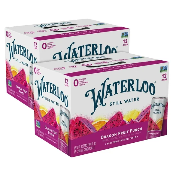 Waterloo Still Water, Dragonfruit Punch, 12 fl oz, 24 Pack Cans