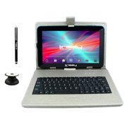 Linsay 10.1" Quad Core 2GB RAM 32GB Storage Android 10 Tablet with Silver Leather Keyboard, Pop Holder and Pen Stylus