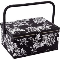 Sewing Basket with Floral Print Design - Sewing Kit Storage Box with Removable Tray, Built-in Pin Cushion and Interior Pocket - by Adolfo Design