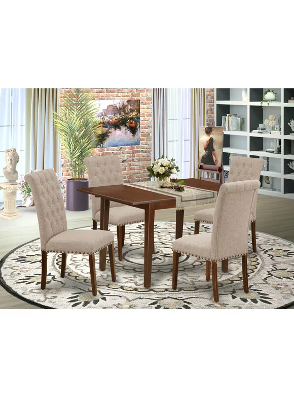 East West Furniture Norfork 5-piece Wood Dining Set in Mahogany/Light Fawn