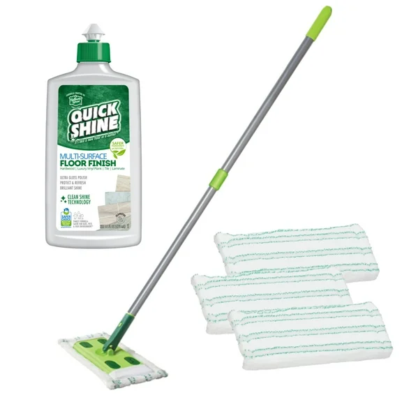 Quick Shine Hard Surface Combo Pack: Includes (1) Hard Surface Mop, (3) Microfiber Pads and (1) 16 oz Multi-Surface Finish