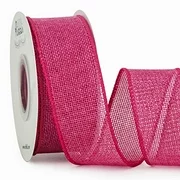 Ribbli Burlap Wired Ribbon,1-1/2 Inch x 10 Yard,Hot Pink,Solid Wired Edge Ribbon for Big Bow,Wreath,Tree Decoration,Outdoor Decoration