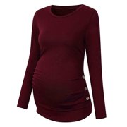 LilyLLL Womens Maternity Solid Long Sleeve Button Tunic Top