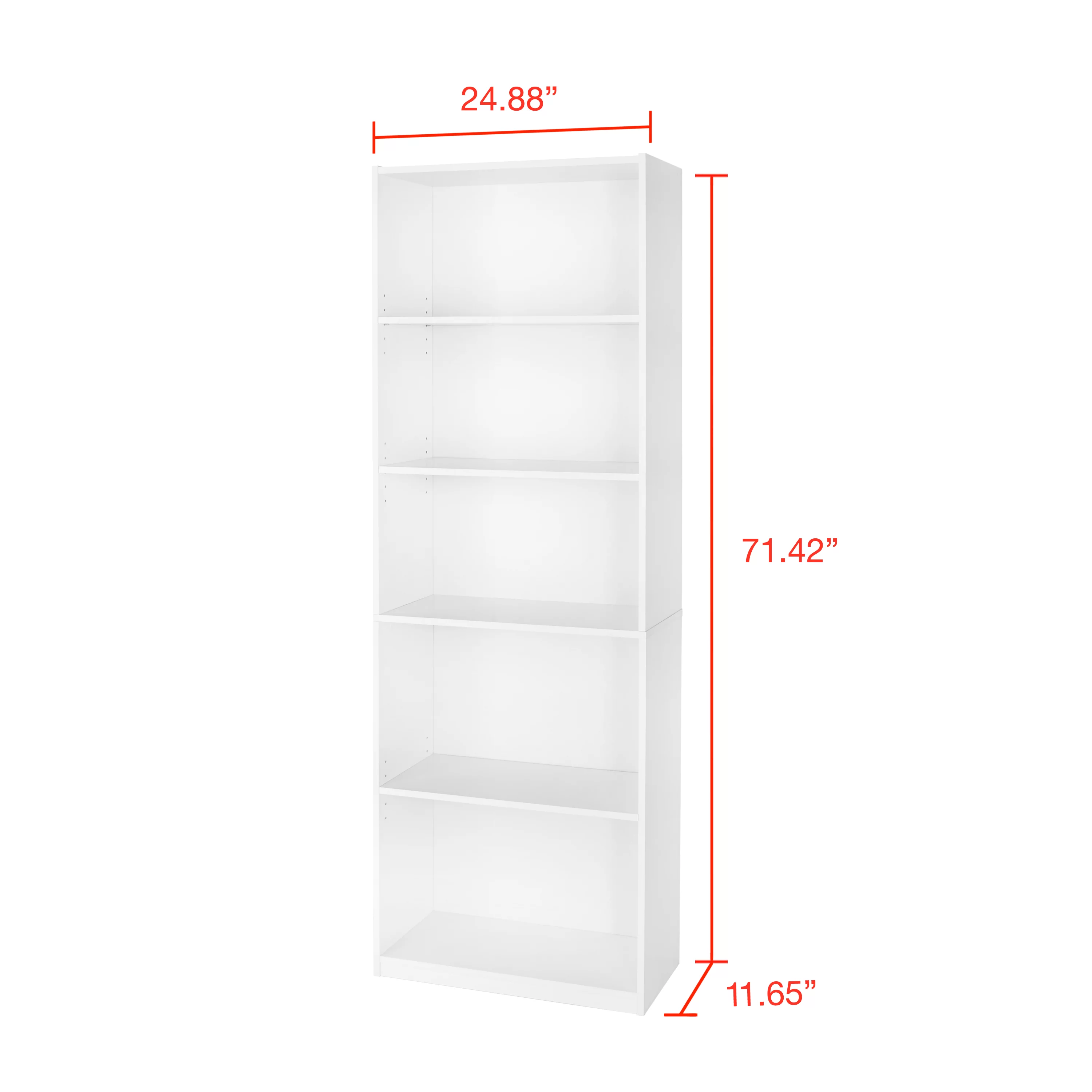 Mainstays 71 5 Shelf Bookcase, Five Shelf Bookcase White