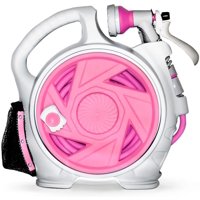 Galileo Retractable Water Hose Reel, 6.8+43 FT Flexible Hose, 7 Patterns Hose Nozzle, Hose Connector, Kink-Free and Convenient Storage GHS-01RD (Mini, Pink) - Garden Watering, Car Washing