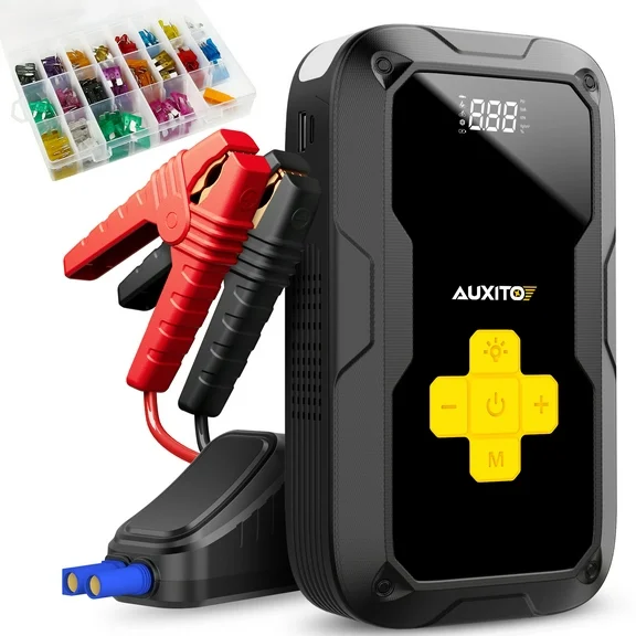 AUXITO Car Jump Starter With Air Compressor, 3500A 12V Portable Jump Starter (For All Gas or up to 8.0L Diesel )120PSI Digital Tire Inflator With 220Pc Car Fuses