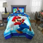 Super Mario Kids Microfiber Bed-in-a-Bag Bedding Bundle Set, Comforter and Sheets, Blue