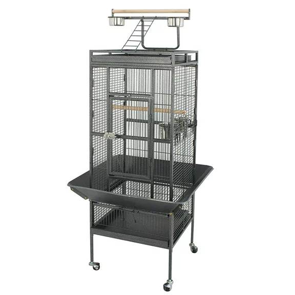 ZENSTYLE 61" Large Bird Cage with Rolling Stand Parrot Cage Pet House Wrought Iron Birdcage, Black