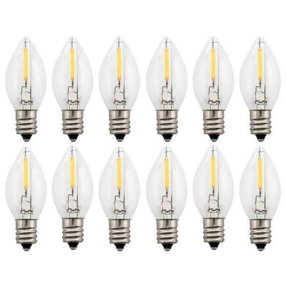 12-Packs Replacement Night Light Bulb 7W Equivalent, C7 Candelabra Base, for Flea Traps, Indoor and Outdoor Christmas Light Strings, Electric Window Candles