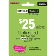Simple Mobile $25 Unlimited 30-Day Plan (Email Delivery)