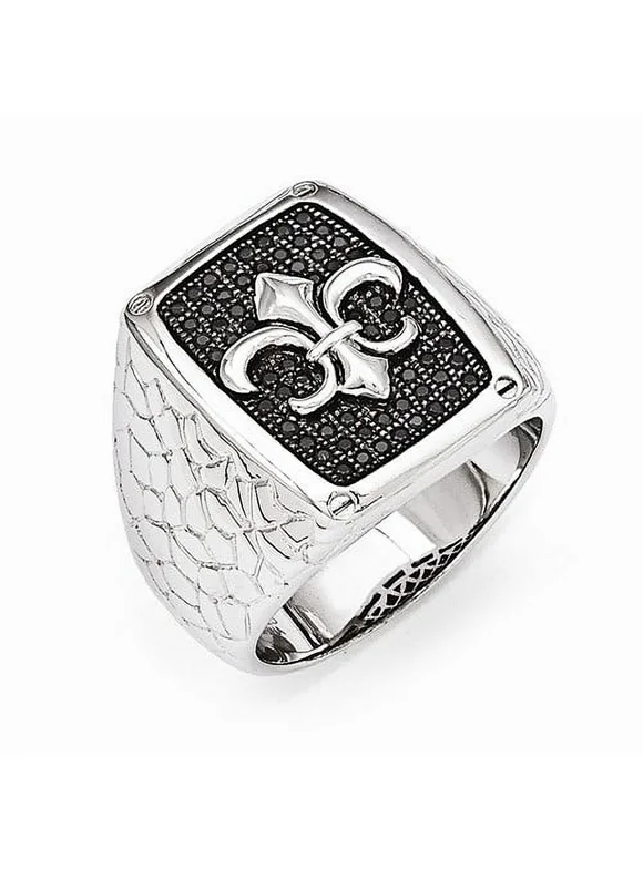 Diamond Essence Man's Ring, Fleur De Lis with Black Essence stones,1.0 ct.t.w.-SQMP576 - 11