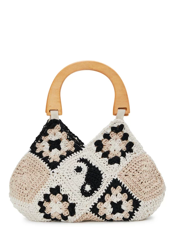 No Boundaries Women’s Yin Yang Crochet Top Handle Handbag