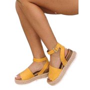 Womens Summer Platform Peep Toe Espadrilles Sandals Wedge Soft Ankle Strap Shoes