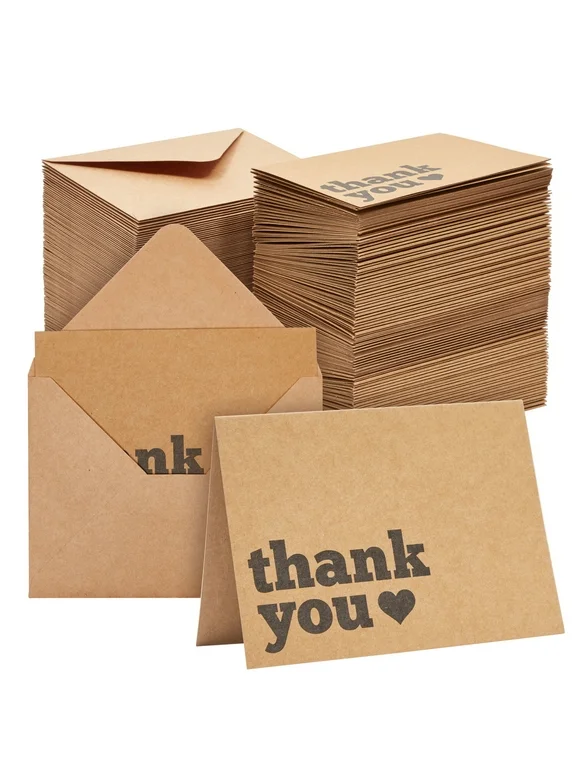 120-Pack Bulk Kraft Thank You Cards with Envelopes for Weddings, Business, Graduation, Baby Shower, Funeral, Rustic Design, 3.5x5 in