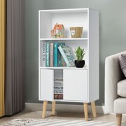 Insma Book Shelves and Bookcases Bookshelf with 2 Doors Cabinet, Wooden Free Standing Unit Display Cabinet Rack Home Office Decor, White
