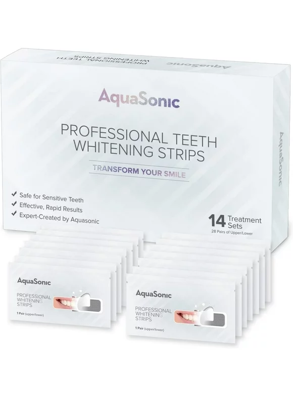 Aquasonic Teeth Whitening Strips - Fast Gentle Effective Whitening Strips for Teeth - 14 Strips
