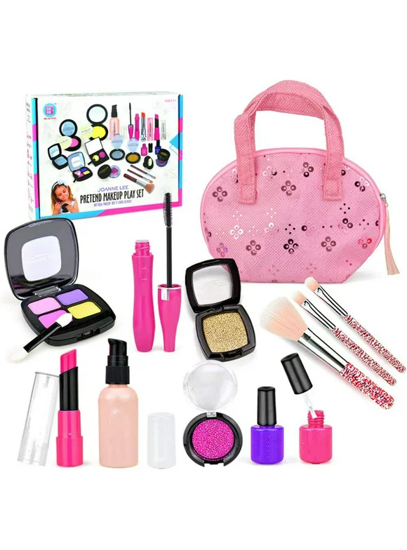 12Pcs Kids Makeup Kit Toy, Pretend Play Makeup Set for Little Girls Toddlers 3+ Year Old Kids Fake Make Up Toys with Plastic Brushes Cosmetic Bag