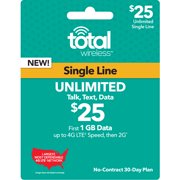 Total Wireless $25 Unlimited Individual 30-Day Plan e-PIN Top Up (Email Delivery)