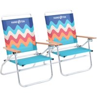Hang Ten 3-Position High Beach Chairs (2-Pack) Lightweight Backpack Beach Chair Portable Arm Chairs, Supports 250 LBS