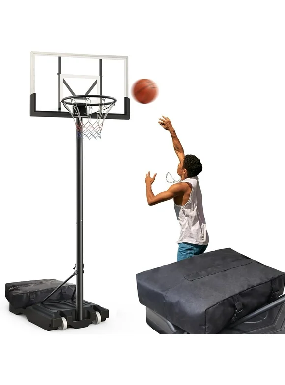 VIRNAZ 44 in. Portable Basketball Hoop & Goal System for Outdoor Indoor Court, 4.8 - 10 Ft. Height Adjustable with Weight Bag