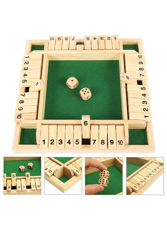 Willstar 4-Way Shut The Box Dice Board Game (2-4 Players) for Kids & Adults [4 Sided Large Wooden Board Game, Dice + Shut-The-Box Rules] Smart Game for Learning Addition