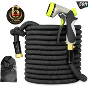 InGarden Expandable Garden Hose - Lightweight Kink Free Flexible Water Hose, Double Latex Core, 3/4" Solid Brass Rust-Proof Fittings, Strong Fabric, Nozzle, 50FT Black
