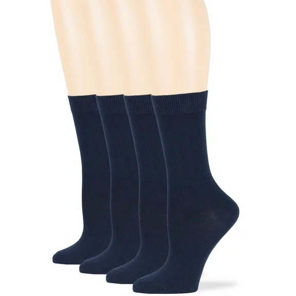 7Bigstars Womens Seamless Cotton Dress Crew Socks, Dark Navy, Medium 9-11, 4 Pack