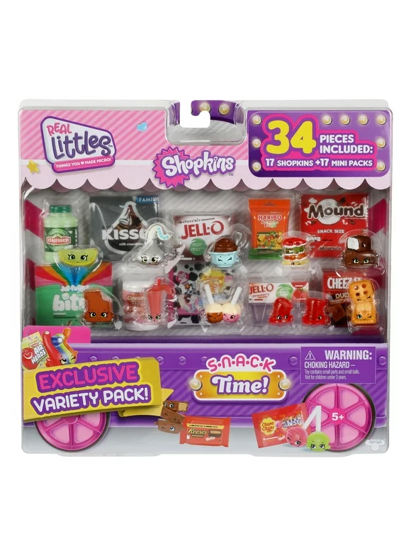 Shopkins Real Littles, Variety Pack, 17 Shopkins Plus 17 Real Branded Mini Packs, 34 Total Pieces, Styles May Vary, Ages 5+