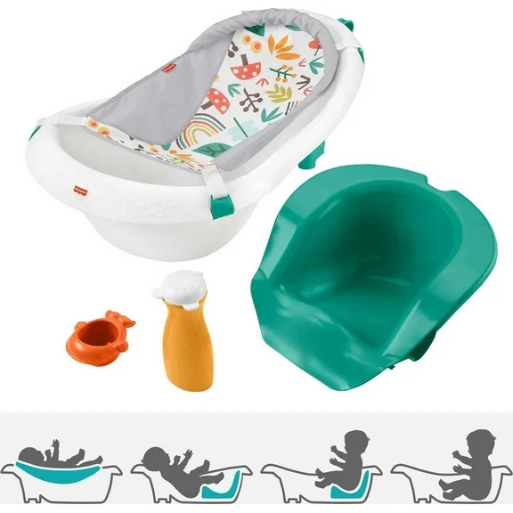 Fisher-Price 4-in-1 Sling ‘n Seat Tub Baby to Toddler Bath with 2 Toys, Whimsical Forest