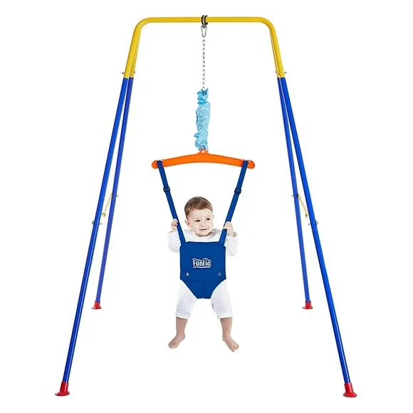 FUNLIO Exerciser Jumper Bouncer with Stand for 6-24 Months, Infant Jumper for Indoor/Outdoor Play, Toddler Jumper for Baby Girl/Boy, with Adjustable Chain