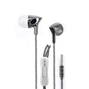 Acuvar wired earbuds Headphones with passive noise cancelling, in-line microphone and play/pause button (Silver)