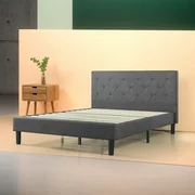 Zinus Shalini 41" Upholstered Diamond Stitched Platform Bed, Dark Grey, Full