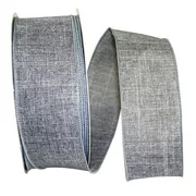 JAM Paper Linen Wired Ribbon, 2 1/2 Inches x 50 Yards, Grey, Sold Individually