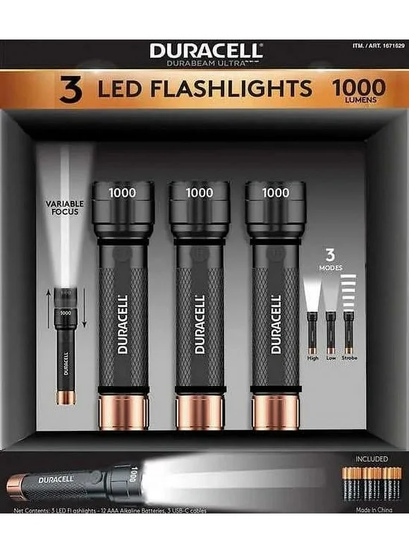 Duracell Durabeam Ultra LED Flashlight 1000 Lumens 3 Count