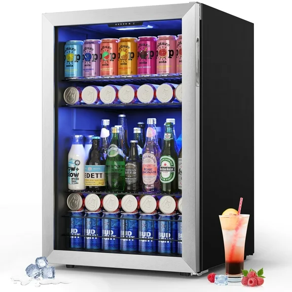 Yeego Beverage Refrigerator Cooler, Freestanding Beverage Fridge with Glass Door,141-180 Can,4.59 Cu.ft.
