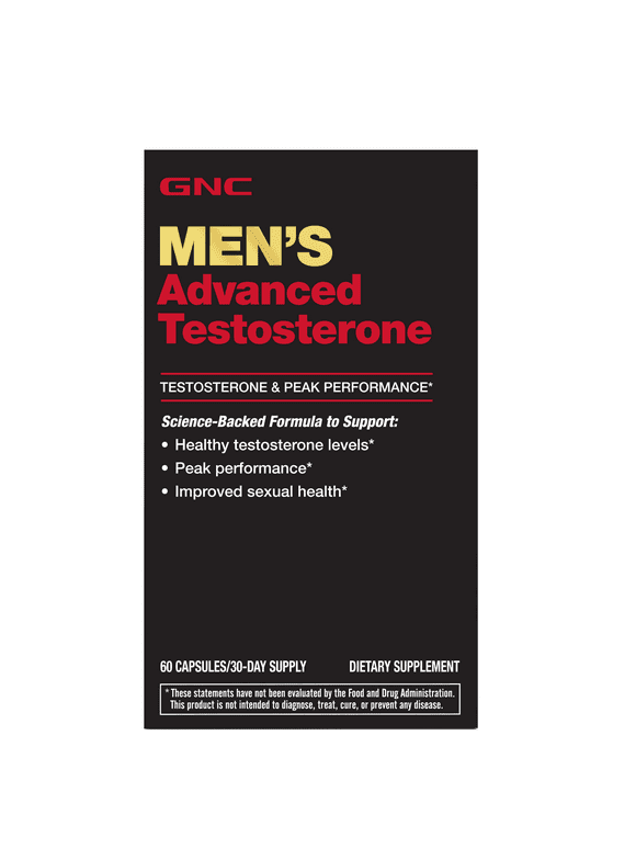 GNC Men's Advanced Testosterone, 60 Capsules, Supports Healthy Testosterone Levels and Peak Male Performance