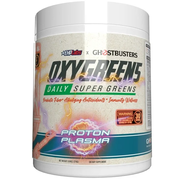 EHPlabs x Ghostbusters OxyGreens Super Greens Powder - Spirulina Powder, Super Greens Powder Superfood with Prebiotic Fibre, Alkalizing Antioxidants & Immunity Wellness, 30 Serves (Proton Plasma)