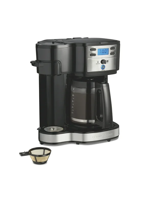 Hamilton Beach 2-Way Programmable Coffee Maker, Single-Serve and 12-Cup Pot, Glass Carafe, Stainless Steel, New, 47650